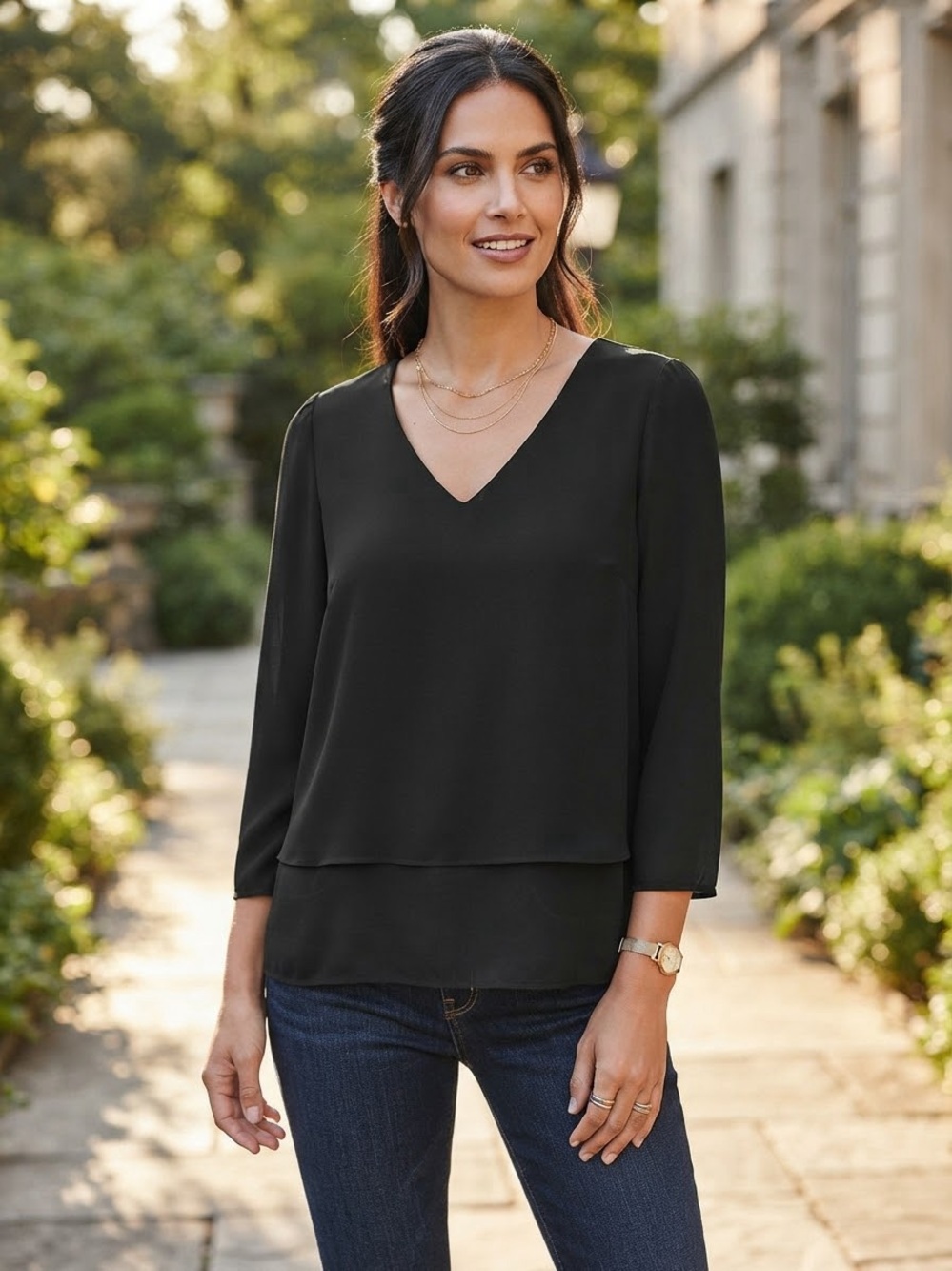 MICHAEL Michael Kors Black Long Sleeve V-Neck Blouse - Size XS